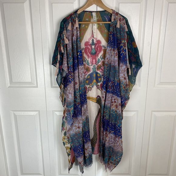 Aratta Silent Journey Tops - Aratta Silent Journey Kimono Cover Up Fields Of Happiness Tassel Floral One Size